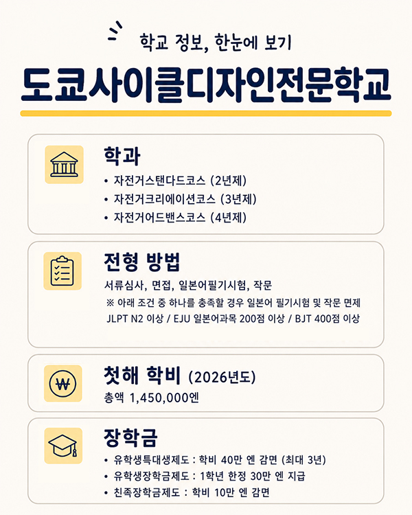 [일본전문학교 입시] 세JLPT N2면 시험 면제 도쿄사이클디자인전문학교 2027 6.jpg